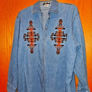 Vintage 1980's Embroidered LS snap front denim shirt